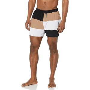 BOSS Men’s Court Color Block Swim Trunks(Solid Black / Frost / Sepia)