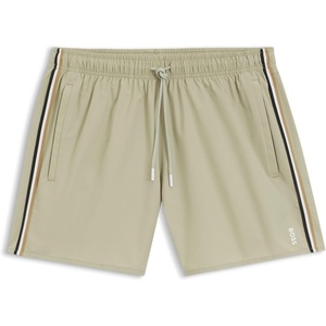 BOSS Men’s Iconic Stripe Swim Trunks(Dark Beige 254)