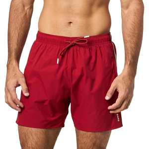 BOSS Men’s Iconic Stripe Swim Trunks(Merry Red)