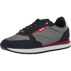 BOSS Men’s Kai Retro Low Profile Sneakers(Light Grey/Smoke Black/Bright Red)