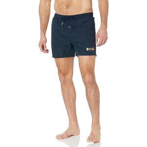 BOSS Men’s Metallic Logo Swim Trunks(Deep Sea Blue)