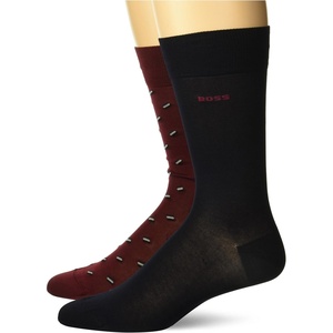 BOSS Men’s Mini Pattern Socks (2-Pack)(Navy Blue / Deep Ruby Red)
