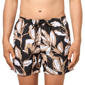 BOSS Men’s Piranha Swim Trunks(Black Gloss Flower)