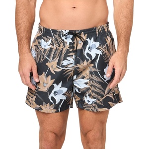 BOSS Men’s Reev Tropical Print Swim Trunks 4.75″(Camel Flowers)