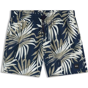 BOSS Men’s Reev Tropical Print Swim Trunks 4.75″(Dark Beige 254)