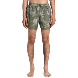 BOSS Men’s Reev Tropical Print Swim Trunks 4.75″(Green Khaki Floral)