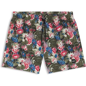 BOSS Men’s Reev Tropical Print Swim Trunks 4.75″(Open Green 351)