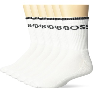 BOSS Men’s Six Pack Quarter Length Socks With Banded Branding(Clean White)