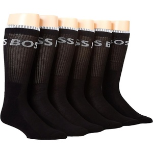 BOSS Men’s Six Pack Quarter Length Socks With Banded Branding(Deep Black / Blank White)