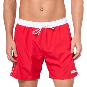 BOSS Men’s Standard Medium Length Solid Swim Trunk(Crimson Red)