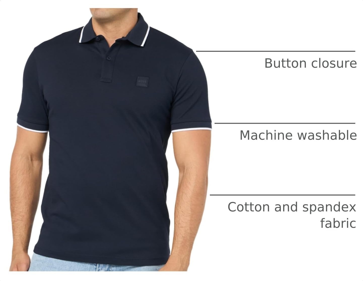 image:imageBOSS Mens Square Patch Logo Slim Fit Cotton Polo ShirtSpace Blue