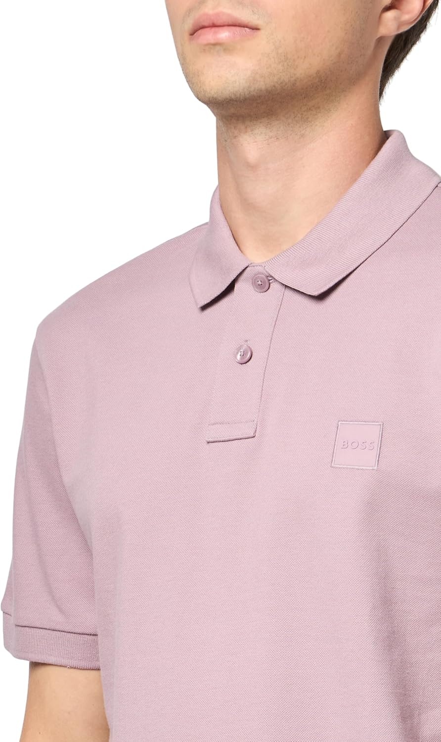 image:imageBOSS Mens Square Patch Logo Slim Fit Pique Polo ShirtMauve Pink