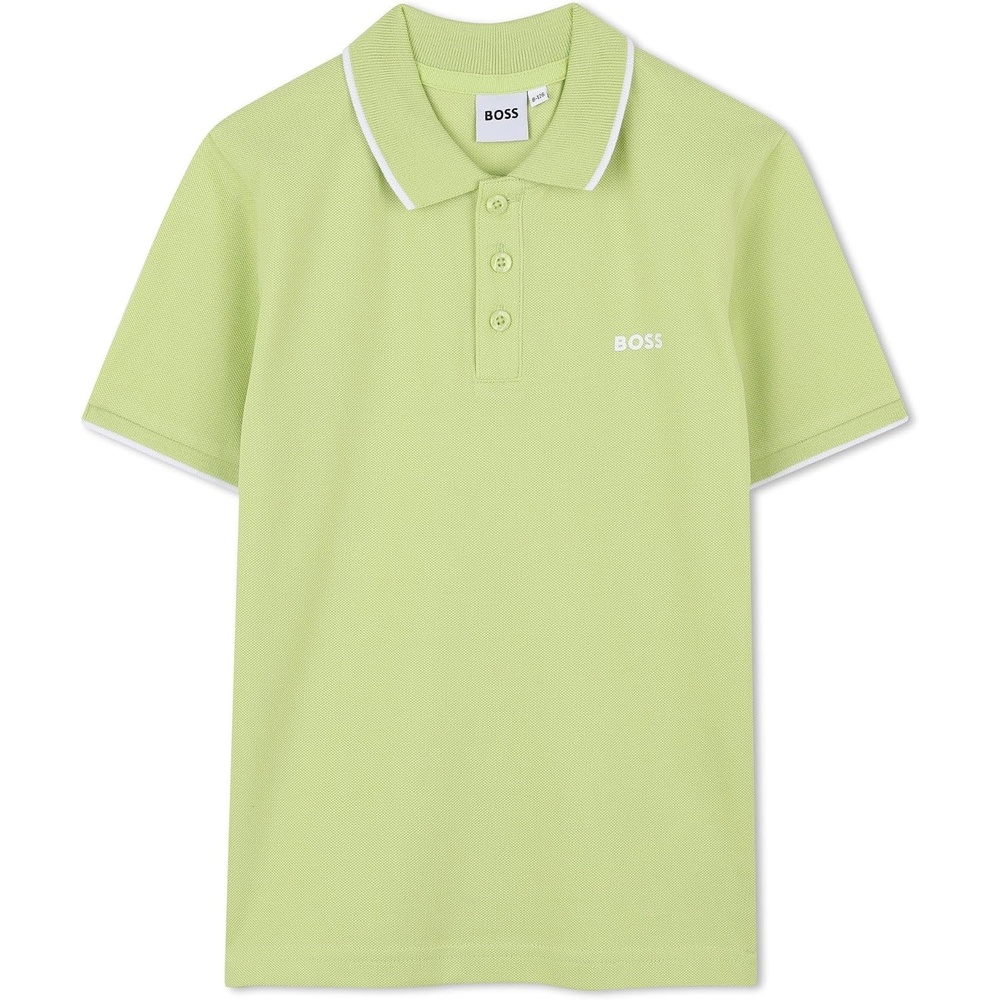 image:imageBOSS Boys Short Sleeve Knit Polo Shirt Soft and Breathable School Uniform with Striped CollarApple