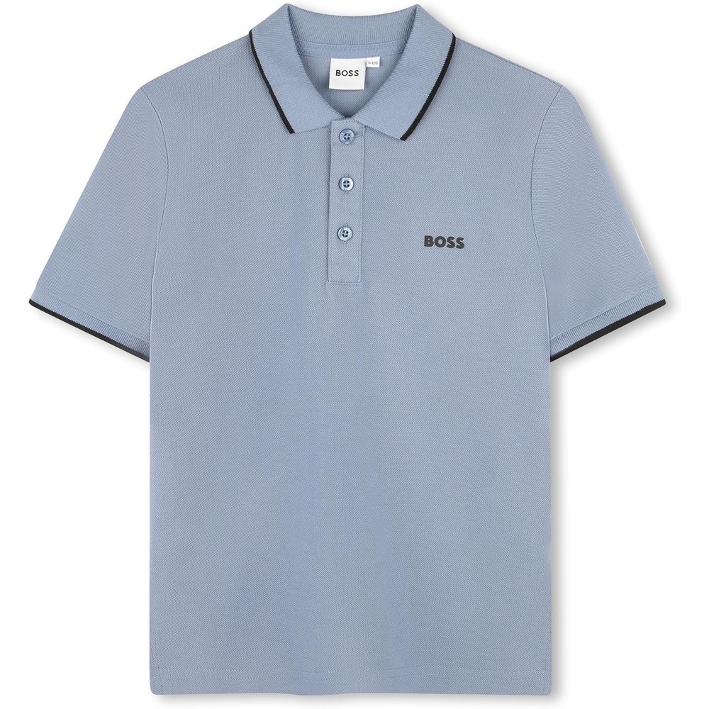 image:imageBOSS Boys Short Sleeve Knit Polo Shirt Soft and Breathable School Uniform with Striped CollarGrey