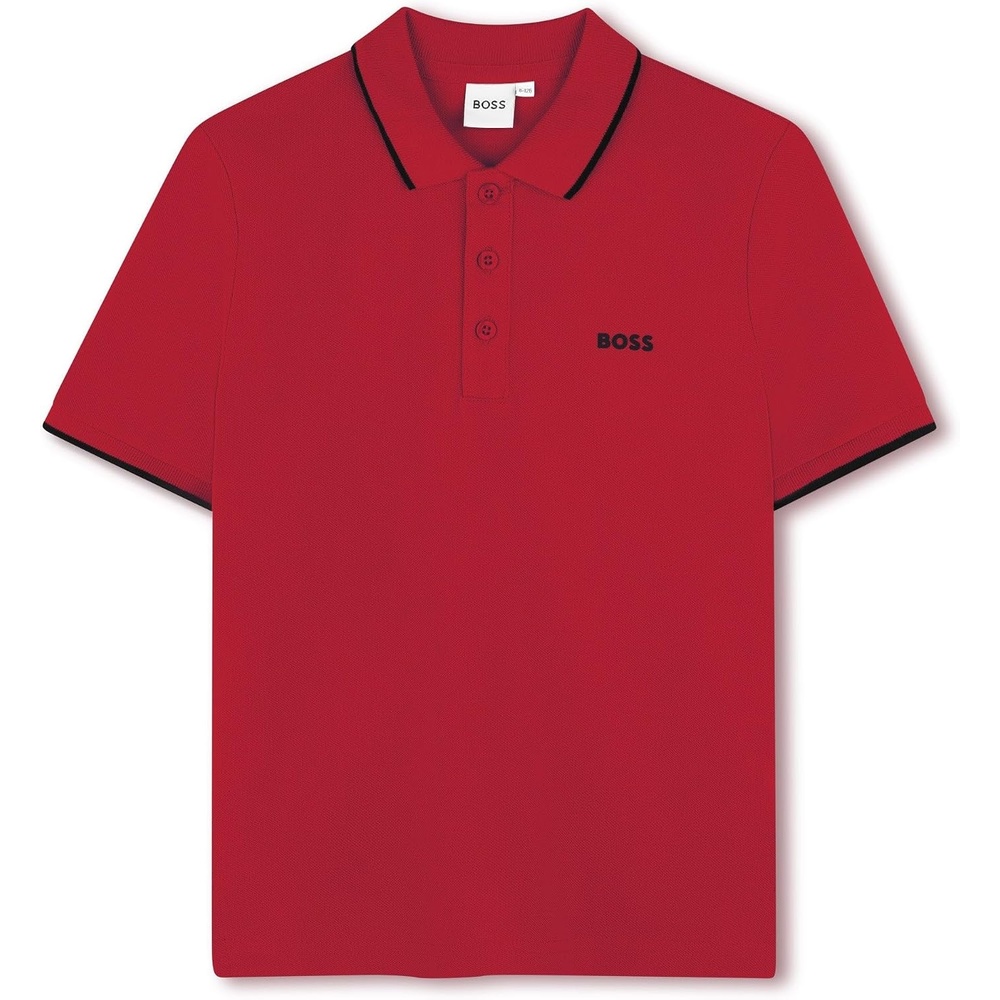 image:imageBOSS Boys Short Sleeve Knit Polo Shirt Soft and Breathable School Uniform with Striped CollarRed