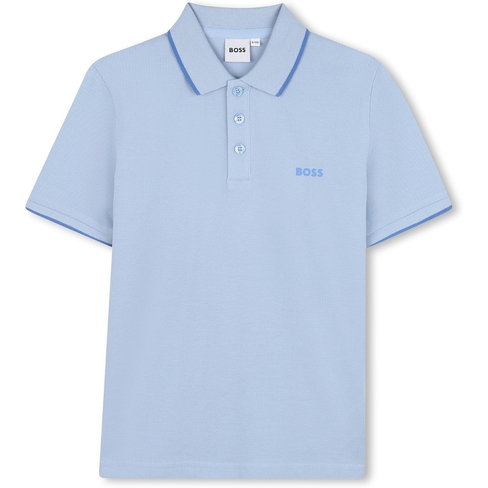 image:imageBOSS Boys Short Sleeve Knit Polo Shirt Soft and Breathable School Uniform with Striped CollarSky Blue