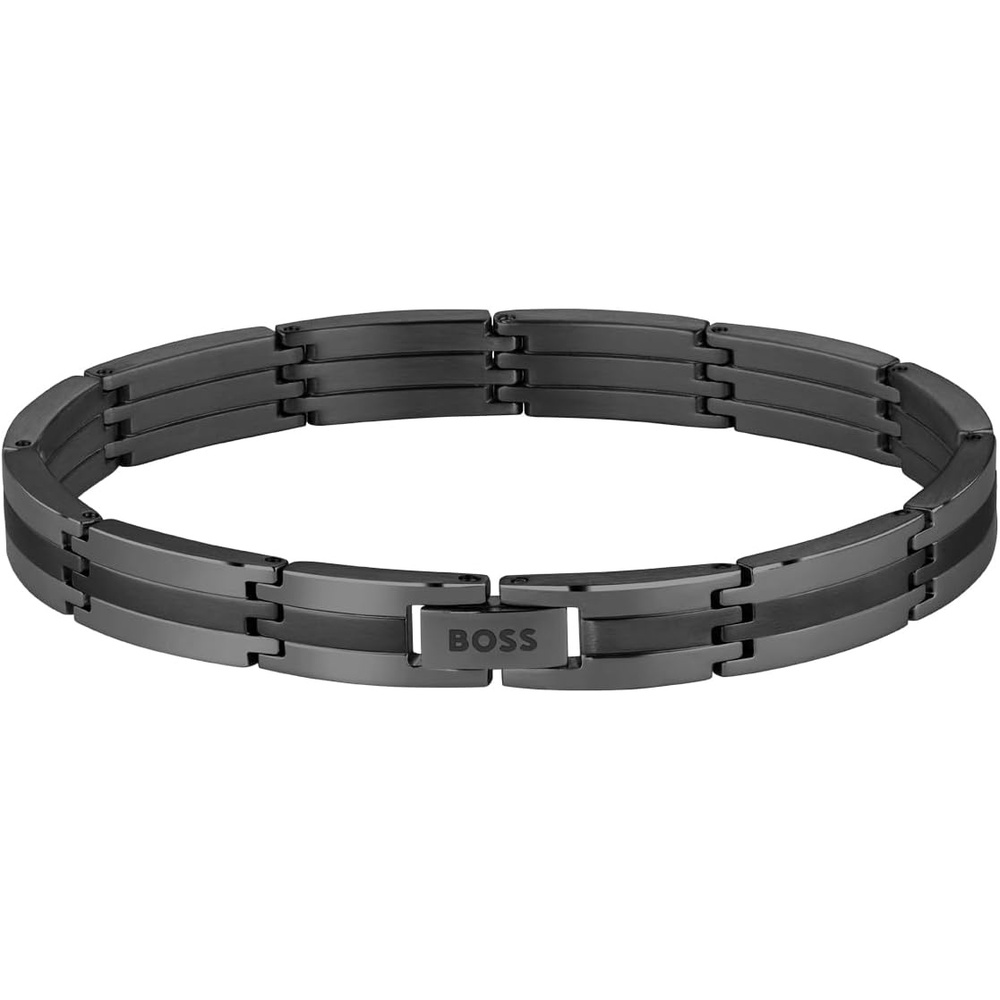 image:imageBOSS Jewelry Mens Brooks Stainless Steel Link Bracelet with ThreeStripe DesignBlack