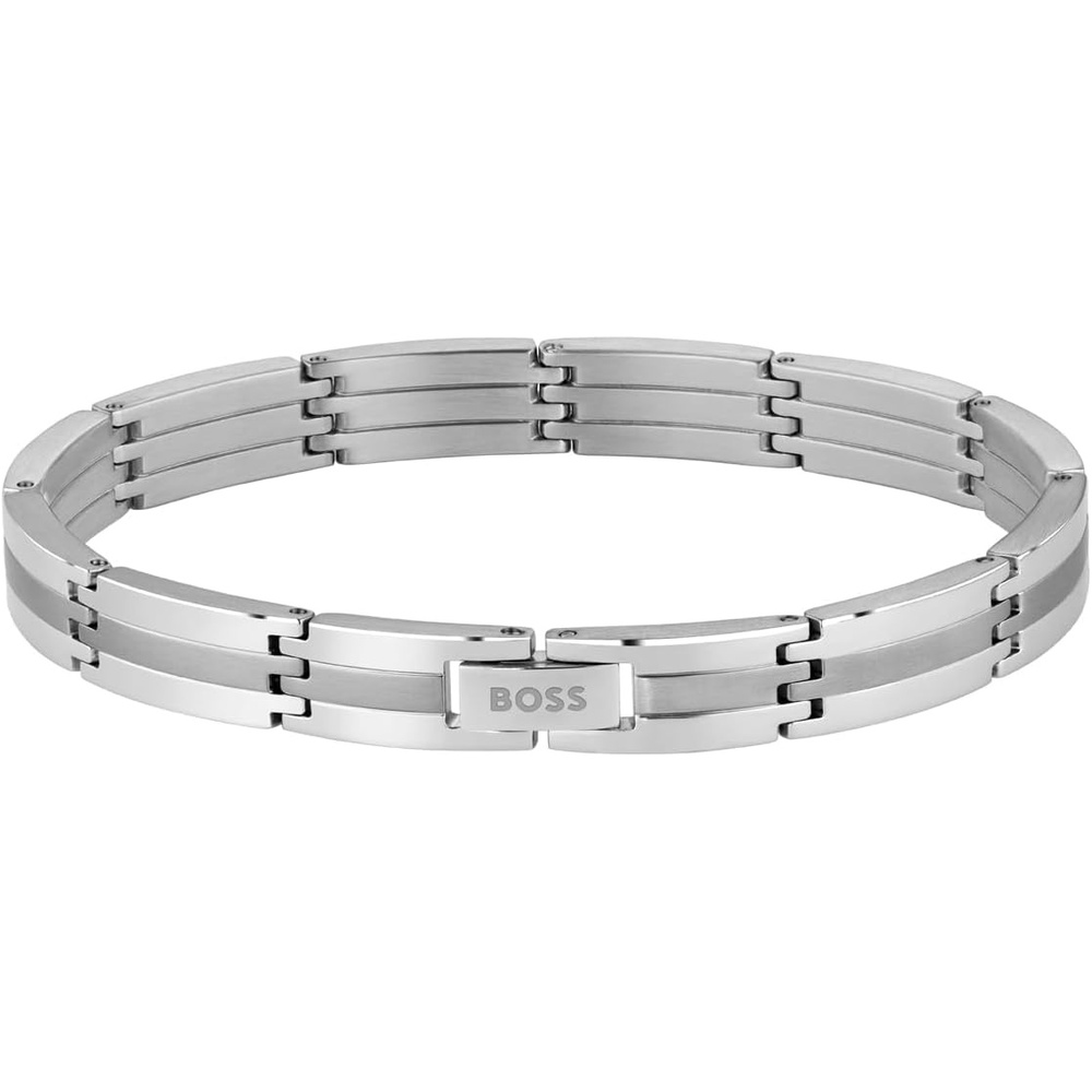 image:imageBOSS Jewelry Mens Brooks Stainless Steel Link Bracelet with ThreeStripe DesignSilver