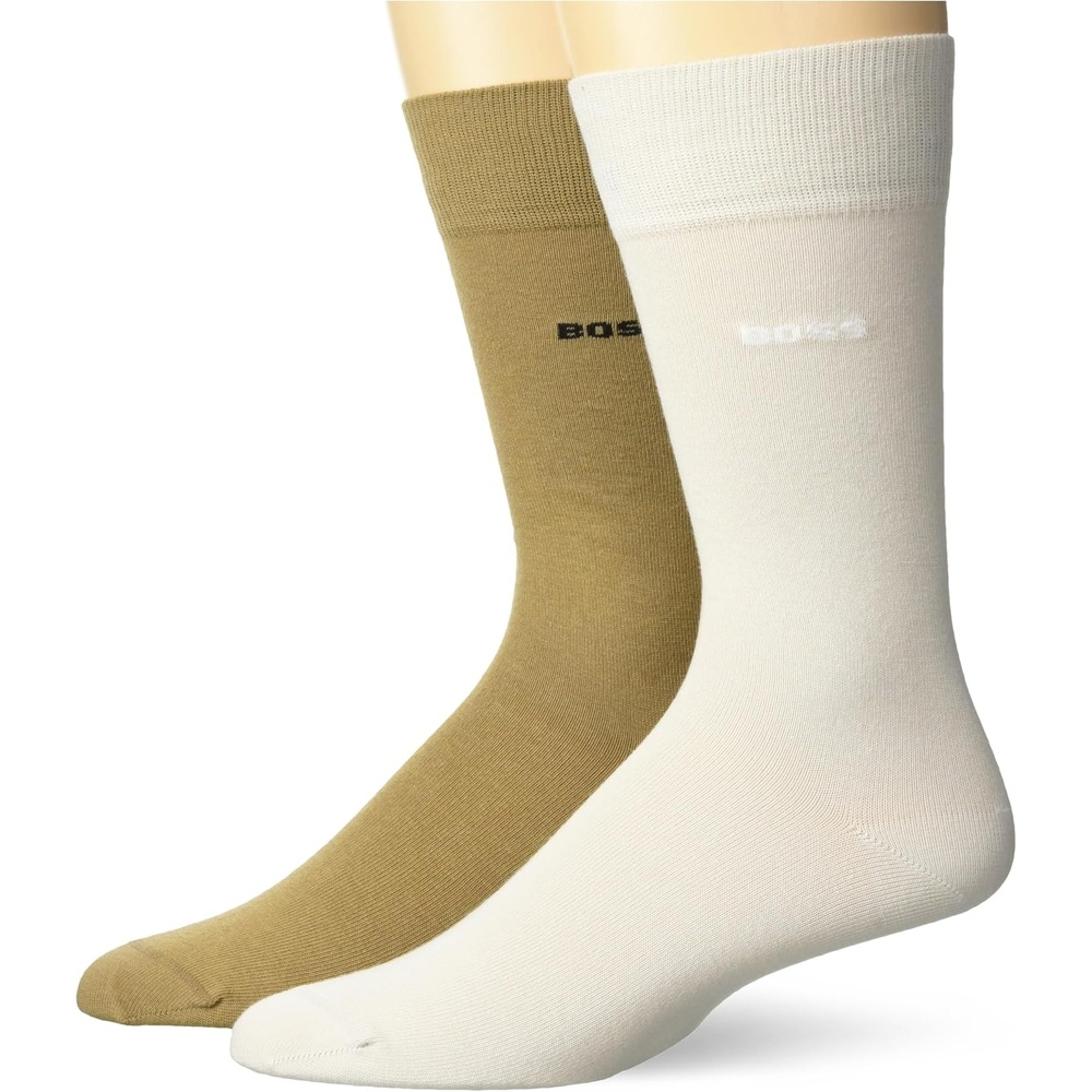 image:imageBOSS Mens 2pack Bold Logo Solid Cotton SocksAlmond Butter  Light Cashew