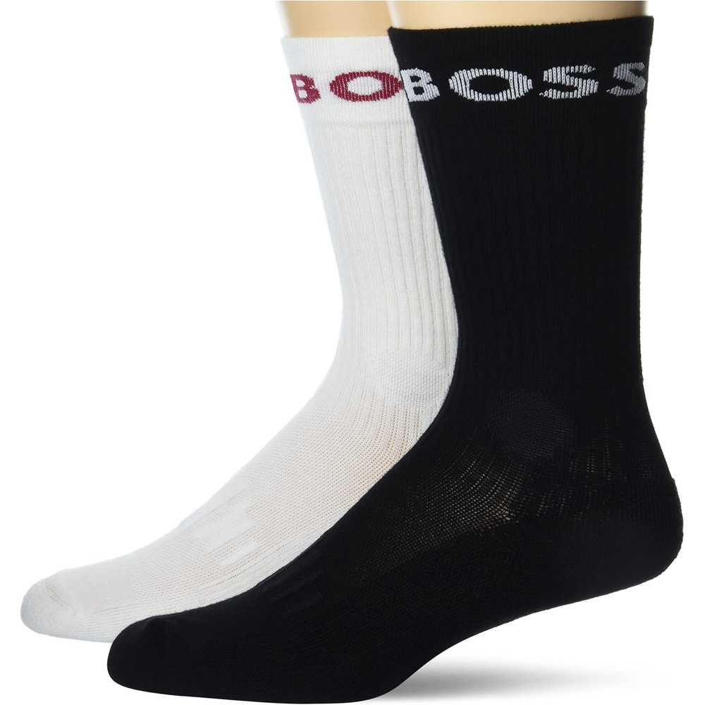 image:imageBOSS Mens 2pack Bold Logo Solid Cotton SocksBlack FogStark Navy