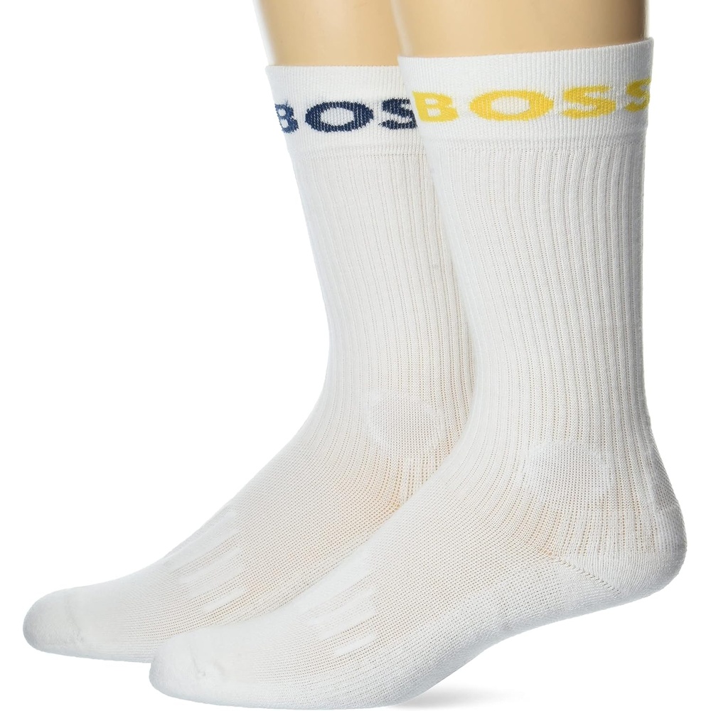 image:imageBOSS Mens 2pack Bold Logo Solid Cotton SocksCloud WhiteCloud White