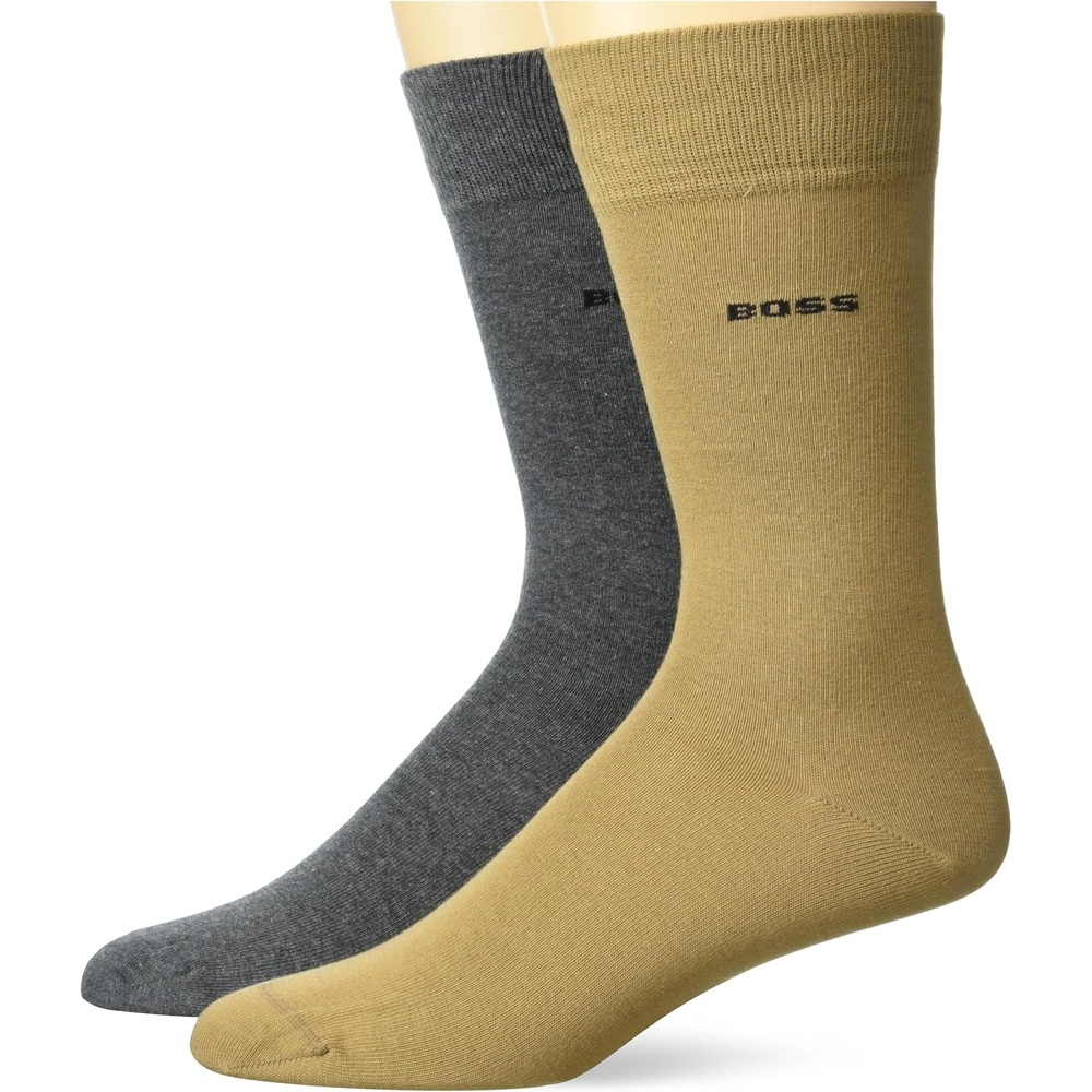 image:imageBOSS Mens 2pack Bold Logo Solid Cotton SocksSmokey GreyCamel