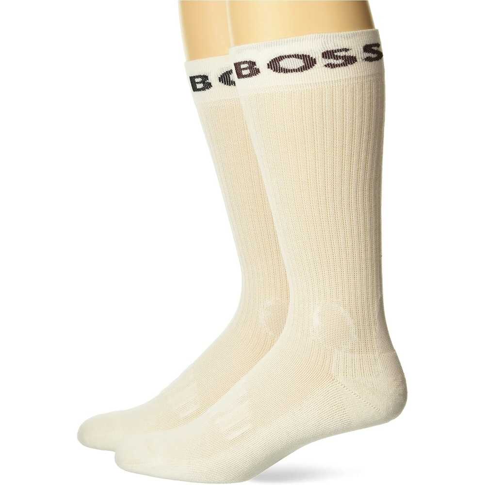 image:imageBOSS Mens 2pack Bold Logo Solid Cotton SocksWhite Cloud  Dark Black  White Cloud  Spice