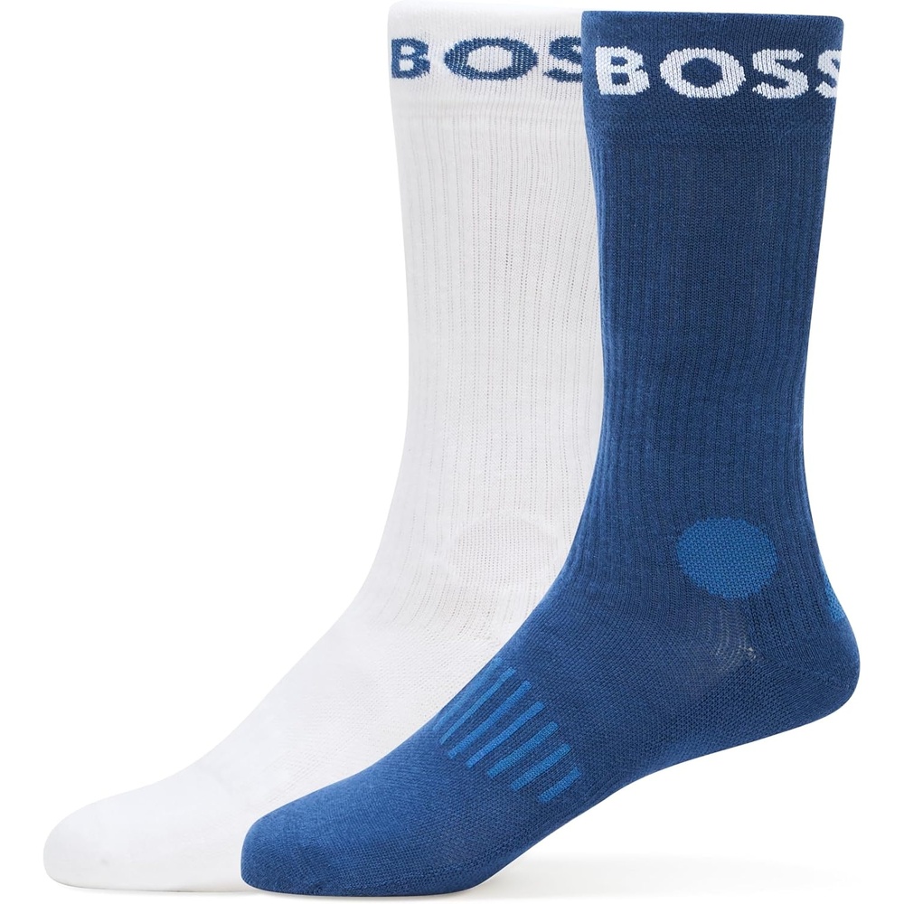 image:imageBOSS Mens 2pack Bold Logo Solid Cotton SocksWhiteSaphhire Blue