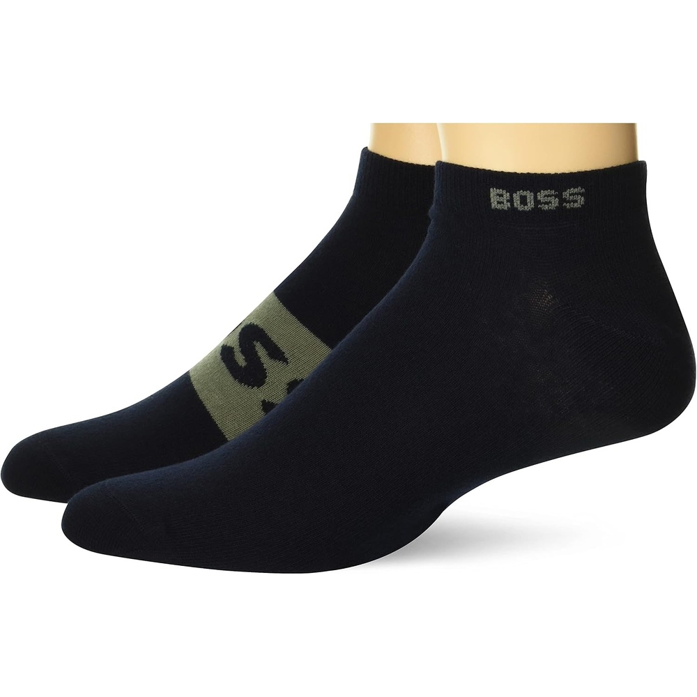 image:imageBOSS Mens 2pack Solid Cotton Ankle SocksDark Harbor Blue  Dark Harbor Blue  Nickle Grey