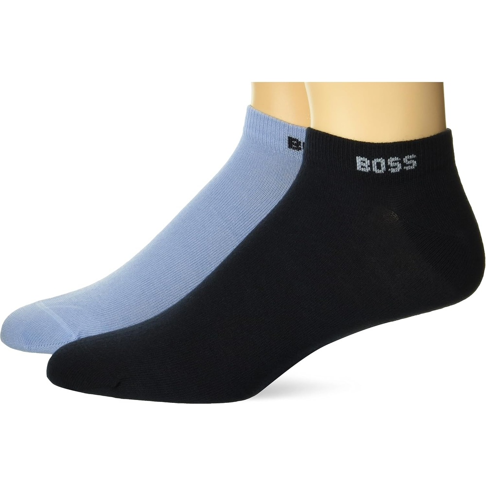 image:imageBOSS Mens 2pack Solid Cotton Ankle SocksSolid Dark Blue  Light Dusty Blue