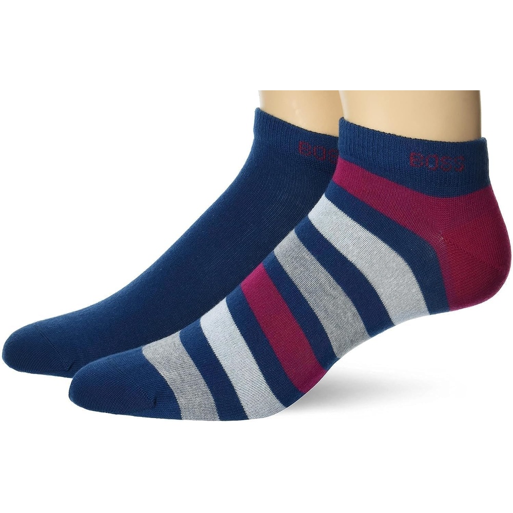 image:imageBOSS Mens 2pack Solid Cotton Ankle SocksSonoran SkySonoran Sky Stripe