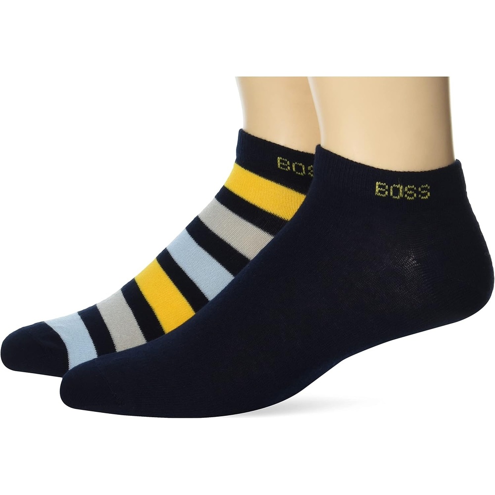 image:imageBOSS Mens 2pack Solid Cotton Ankle SocksStark NavyStark Navy Stripe