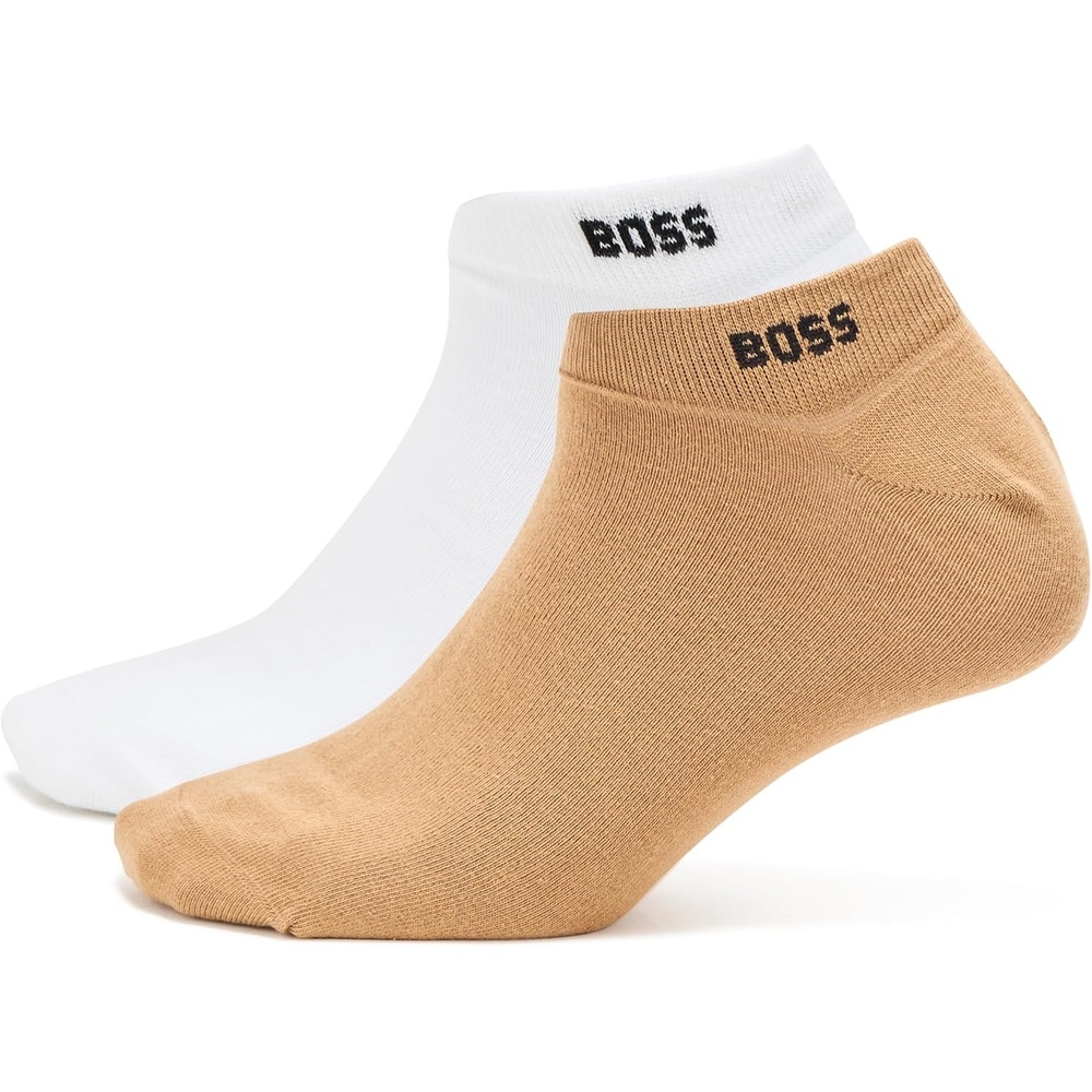 image:imageBOSS Mens 2pack Solid Cotton Ankle SocksWhite MarshmallowIconic Camel