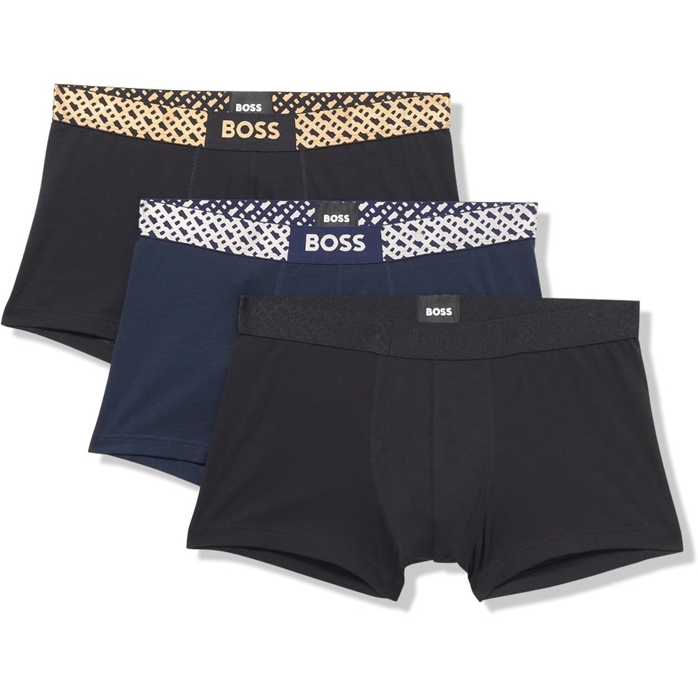 image:imageBOSS Mens 3 Pack Metallic Effect Monogram TrunksBlackDeep Navy