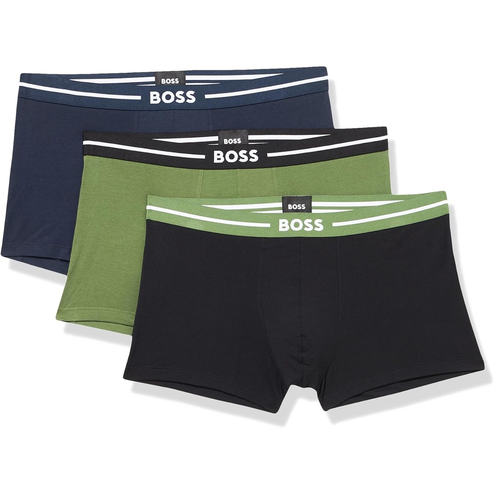 image:imageBOSS Mens 3pack Bold Logo TrunksForestDenim BlueBlack