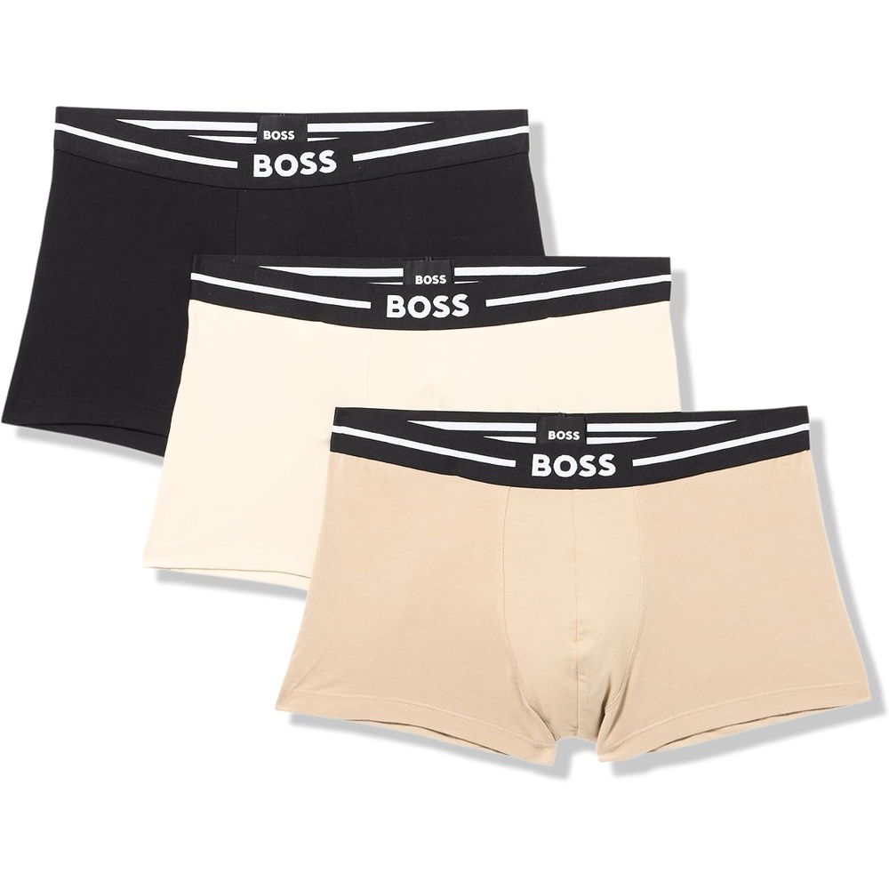 image:imageBOSS Mens 3pack Bold Logo TrunksOatBeigeBlack