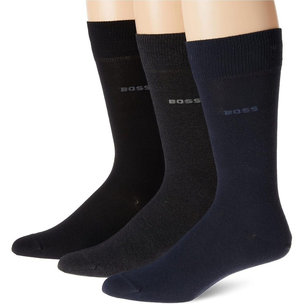 image:imageBOSS Mens 3pack Solid Cotton Socks Gift SetJet BlackSteelPeacock