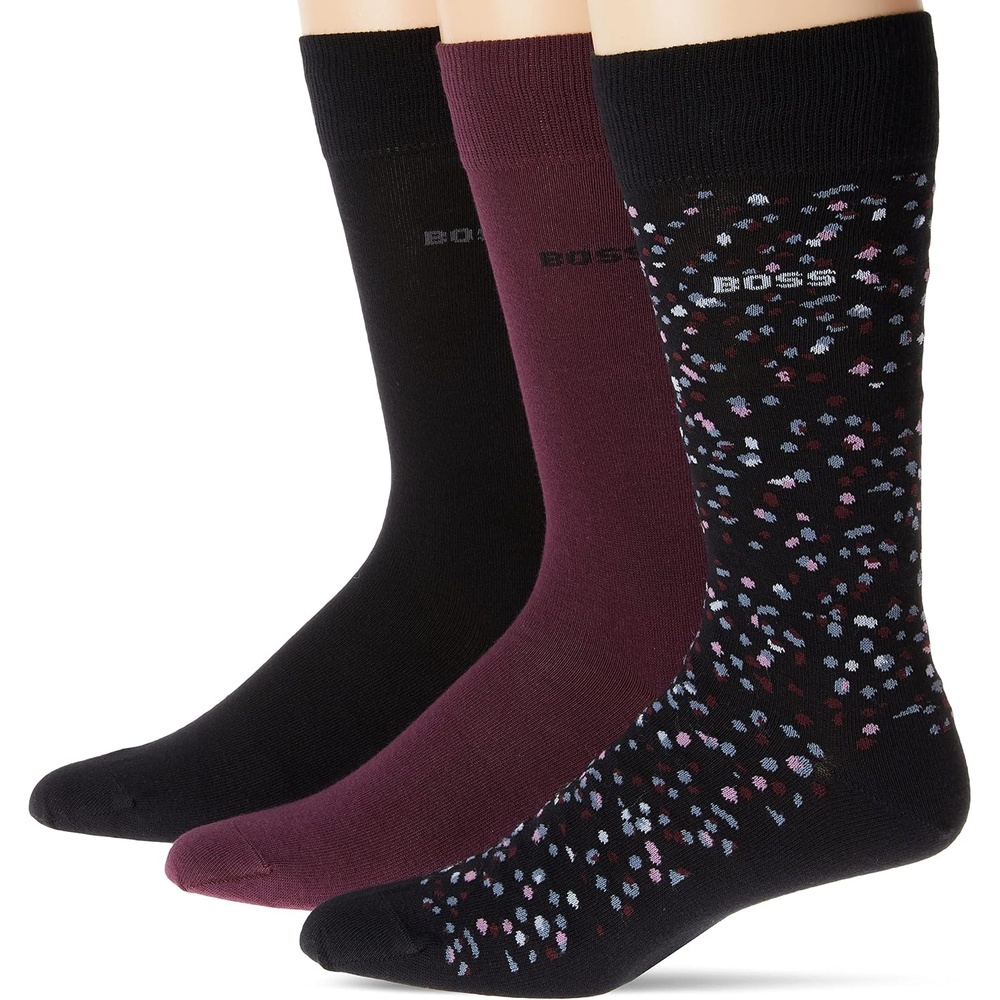 image:imageBOSS Mens 3pack Solid Cotton Socks Gift SetRaisinCoalCoal Festive Dot