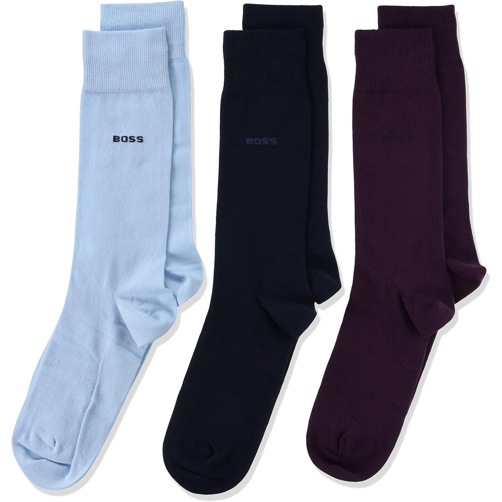 image:imageBOSS Mens 3pack Solid Cotton Socks Gift SetRaisinPeacockArtic Blue