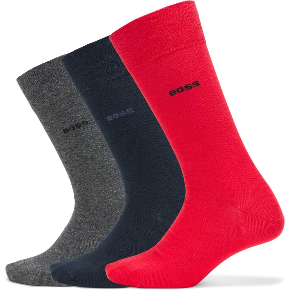 image:imageBOSS Mens 3pack Solid Cotton Socks Gift SetSky Captain Blue  Melange Grey  Crimson Red