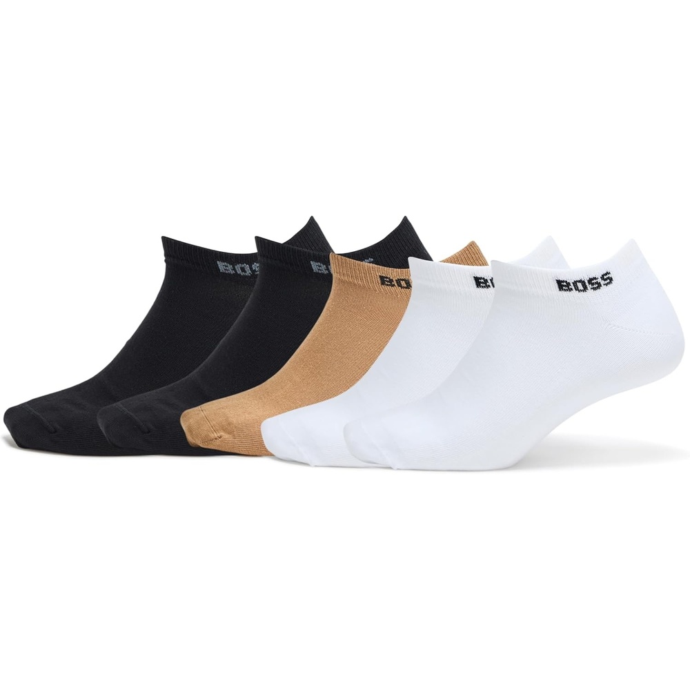 image:imageBOSS Mens 5 Pack Solid Cotton Stretch SocksBlackBlackWhiteWhiteCamel