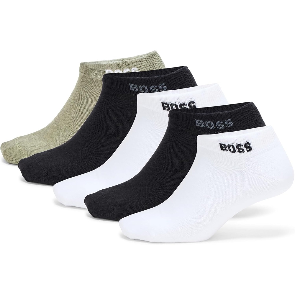 image:imageBOSS Mens 5 Pack Solid Cotton Stretch SocksBlackBlackWhiteWhiteTea Green