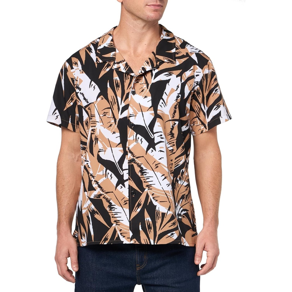 image:imageBOSS Mens Beach ShirtBlackCamel Floral