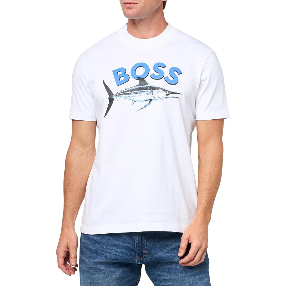 image:imageBOSS Mens Big Logo Fish Cotton TShirtWhite Sail