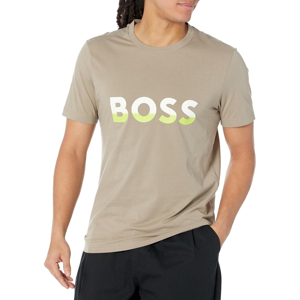 image:imageBOSS Mens Big Logo Jersey Cotton TShirtBrindle Green  Tender Shoots Green