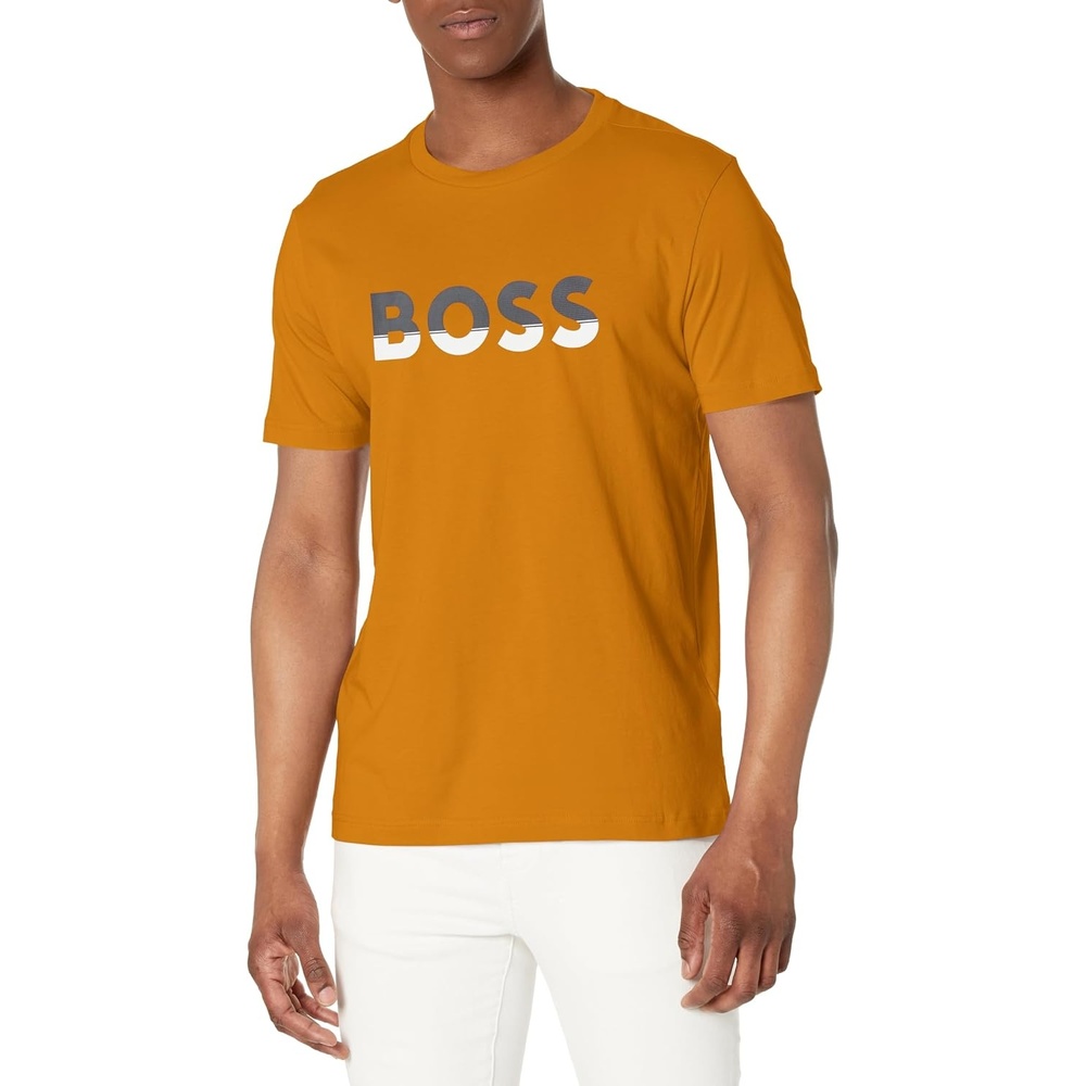 image:imageBOSS Mens Big Logo Jersey Cotton TShirtHoney Ginger  Dark Cement Grey