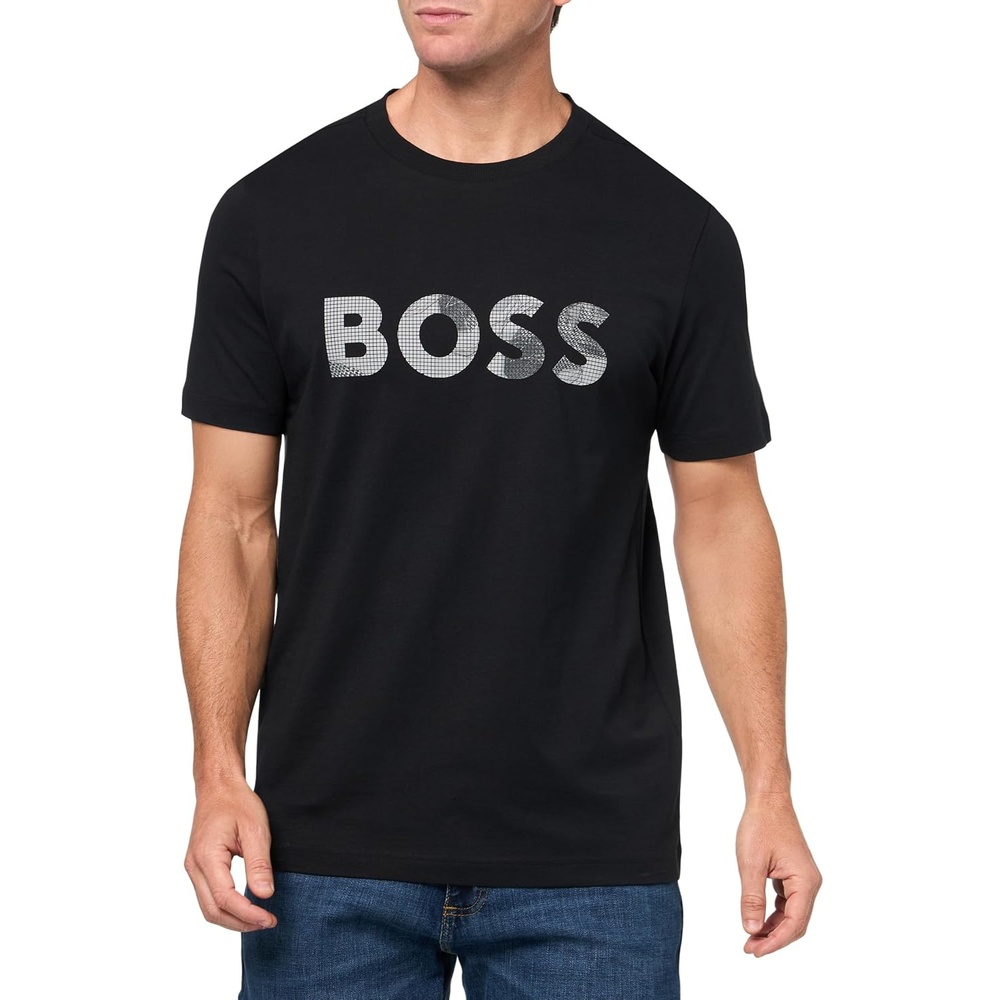 image:imageBOSS Mens Big Textured Logo Cotton TShirtBlack Carbon