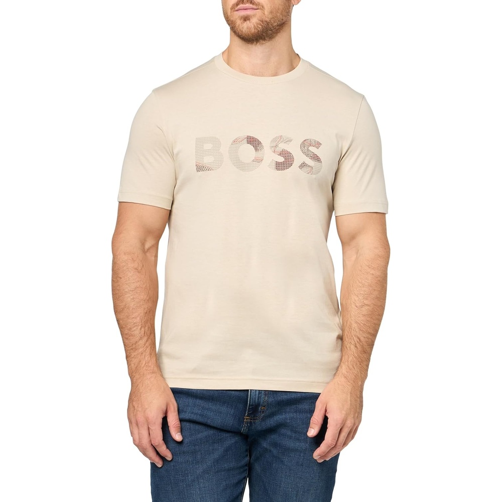 image:imageBOSS Mens Big Textured Logo Cotton TShirtPeyote Beige