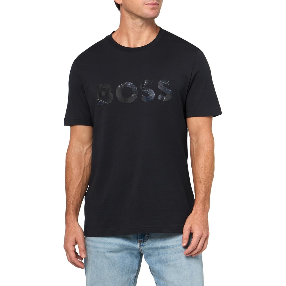 image:imageBOSS Mens Big Textured Logo Cotton TShirtPremium Navy