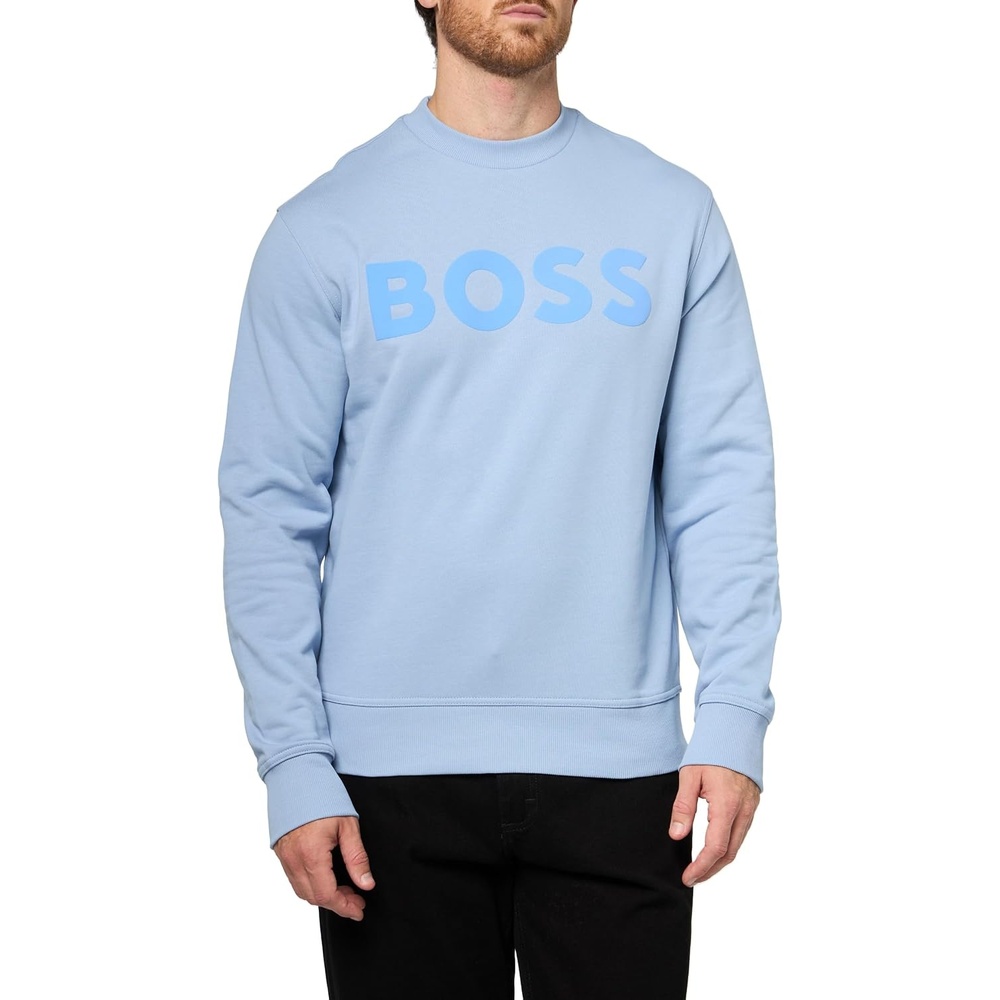 image:imageBOSS Mens Bold Logo French Terry Crew Neck SweatshirtForever Blue